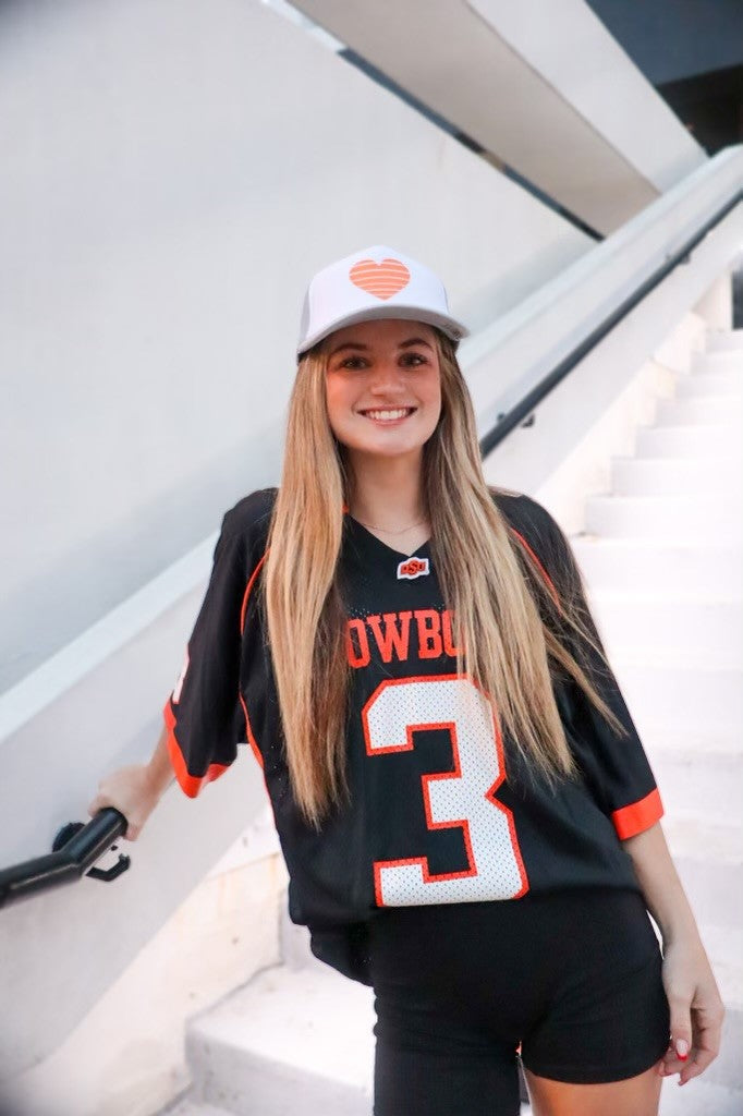 White & Orange Heart Trucker Hat